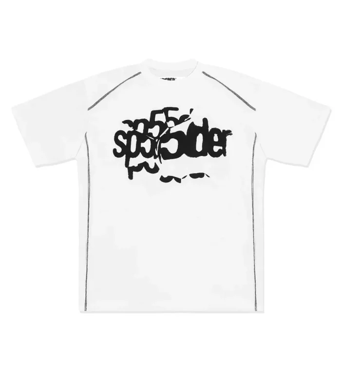 Sp5der Contrast Stitch Slub Tee White - Image 1