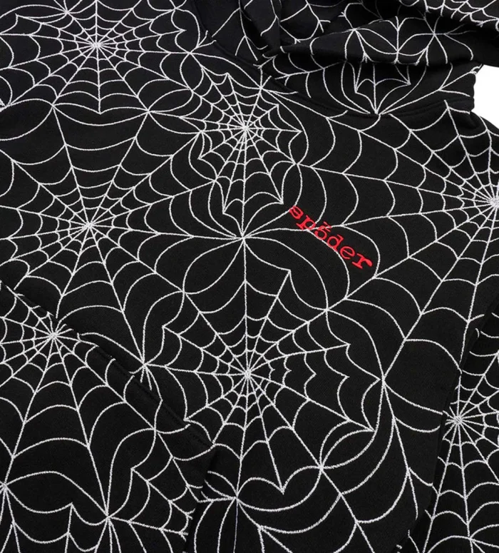 Sp5der Embroidered AOP Hoodie Black - Image 3