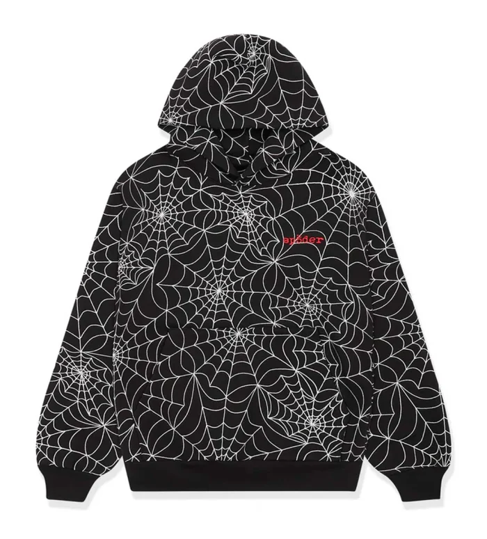 Sp5der Embroidered AOP Hoodie Black - Image 1