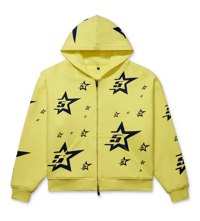 Sp5der 5star Double Layer Zip-Up Hoodie Yellow - Image 1