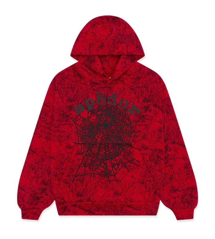 Sp5der OG Tree Camo Hoodie Red - Image 1