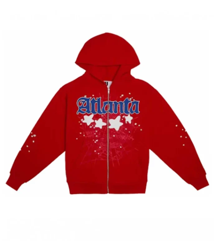 Sp5der Red Atlanta Zip Up Hoodie - Image 1