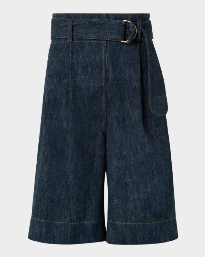 Fioretta Belted Sailor Denim Bermuda Shorts - Image 1