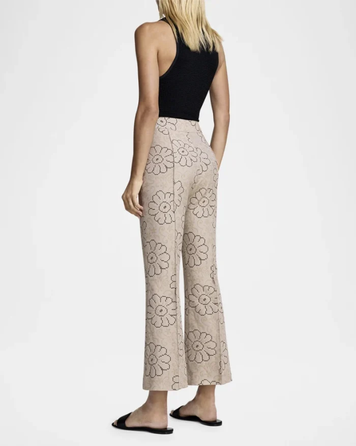 Floral Jacquard Cropped Pintuck Pants - Image 2