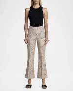 Floral Jacquard Cropped Pintuck Pants - Image 3