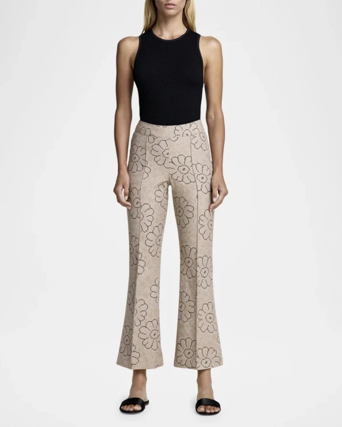 Floral Jacquard Cropped Pintuck Pants - Image 3