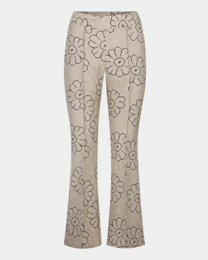 Floral Jacquard Cropped Pintuck Pants - Image 1