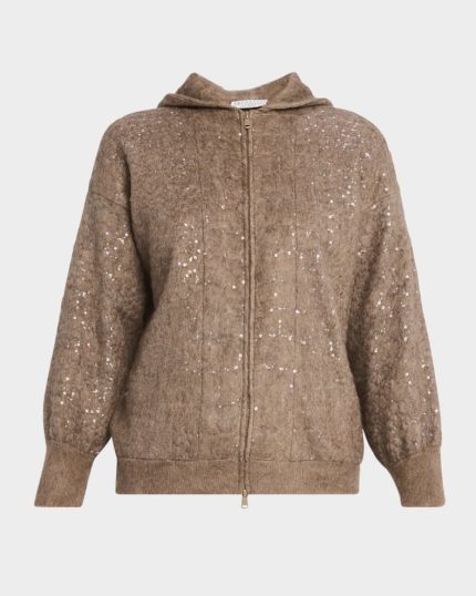 Pailette Crocco Mohair-Cashmere Zip Hoodie