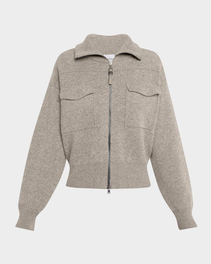 Cashmere Knit Safari Zip Jacket - Image 1