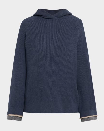 Two-Tone Monili Cuff Wool-Cashmere Knit Hoodie