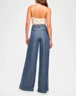 Chambray Pleated Chambray Wide-Leg Trousers - Image 3